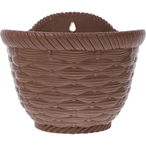 Wandmontierter Kunststoff-Blumentopf in Rattanoptik, ideal für die Balkonbepflanzung und als Hängevorrichtung im Freien. (1/5)