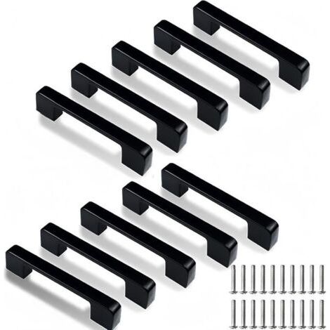 Pair Poignées de Placard, 10 Pièces Noires Cuisine Poignée Poignee de Meuble Poignées de Placard Poignées de Tiroir Avec Vis, Poignée Porte pour Placards Porte Meuble Cuisine (Entraxe 96mm)