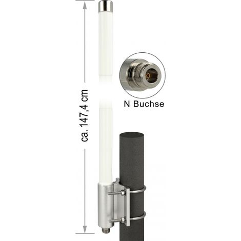 Antenne LoRa SDR 868 MHz N Buchse 8 dBi 1474 mm omni starr weiÃ outdoor Masthalterung Delock