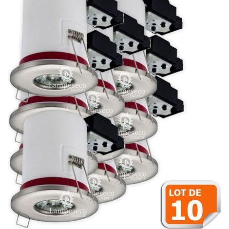 Lampesecoenergie – Lot de 10 supports de spot étanches IP65 en inox 87mm – Douille GU10 automatique – Fixation par pattes à ressort – Pour chantiers humides (1/6)