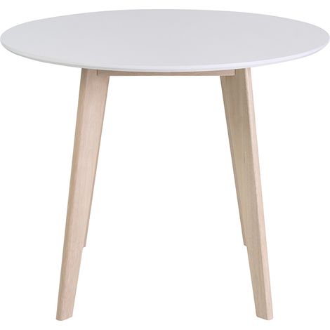 Miliboo – Table ronde scandinave en bois d'hévéa et panneaux de fibres blanches – Diamètre 100 cm – Pour salle à manger moderne (1/4)