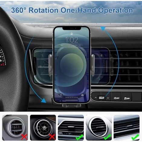 Support Téléphone Voiture - Toproduits - Rotatif 360° - Compatible iPhone/Samsung - Silicone Noir (1/4)