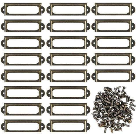 Lot de 50 porte-étiquettes en métal avec vis pour meubles, tiroirs, armoires, cartes, plaques de nom pour bureau, bibliothèque, étagères - Bronze (S-59 x 17 mm) H195 (1/5)