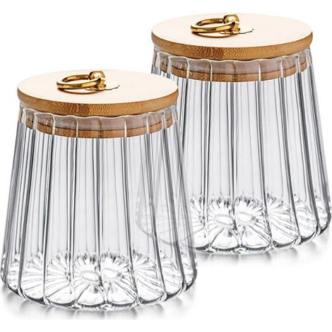 Bocaux de rangement hermétiques - Modèle Pétale - Lot de 2 650 ml - Verre borosilicate - Couvercle bambou (1/5)