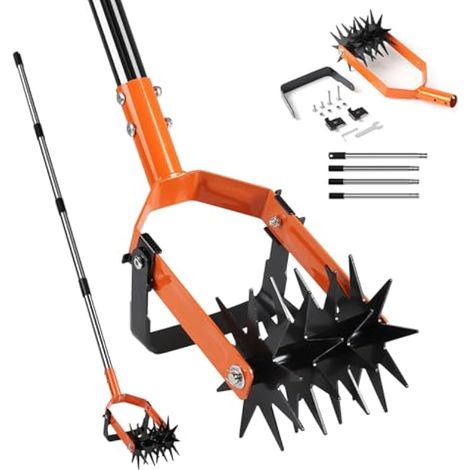 Cultivateur de jardin rotatif avec manche en acier inoxydable à 4 sections, réglable, ameublit le sol et contrôle les mauvaises herbes (1/5)