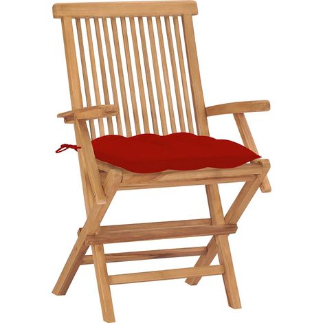 Maison Exclusive - Klappstühle mit roten Kissen, 2 Stück, Massivh (1/5)