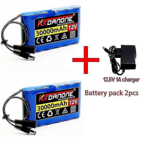 Neuer, super wiederaufladbarer tragbarer Lithium-Ionen-Akku 12V 30.000mAh, 12,6V DC Kapazität, für CCTV-Kameras + Ladegerät (2 Akkus, 1 Ladegerät im Lieferumfang enthalten). (1/5)
