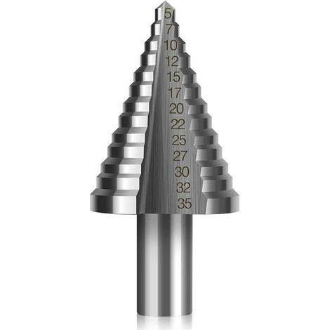 HSS Step Drill Bit, Vakki Double Slotted Conical Step Drill Bit (5mm-35mm) with Titanium Coating, Solid, Perfect for Drilling on Steel, Wood, Plastic, Brass, Aluminum (1/5)