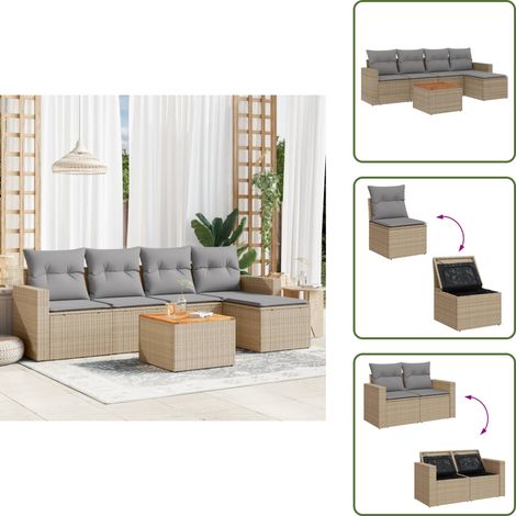 6-tlg. Garten-Sofagarnitur mit Kissen Beige Poly Rattan - Gartenmöbel Set - Lounge Möbel - Rattan Gartenmöbel - Outdoor Möbel - Garten Sofa Set (1/5)