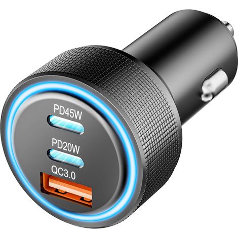 Zigarettenanzünder USB C Auto Ladegerät Adapter, 65W 3 Port Car Charger 12V USB Adapter Auto Steckdose KFZ Ladegerät USB C PD & QC3.0 Schnellladung für iPhone Samsung Telefon Autogeräte