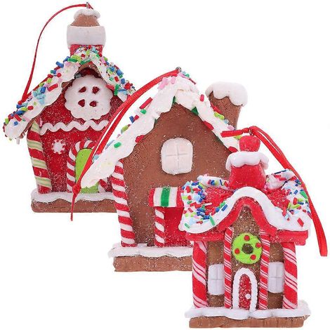 Lot de 3 décorations de Noël en pâte polymère, en forme de maison, à poser sur un bureau.-8X5.2X5CM (1/3)
