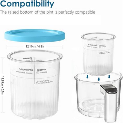 Ortviai Récipients à glace réutilisables pour Ninja NC500/NC51 – Lot de 4 avec couvercles colorés, cuillères et grande spatule (1/4)