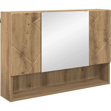 Armoire miroir murale pratique rangement 80 x 17 x 55 cm style moderne en bois d'ingénierie chêne artisanal (1/5)