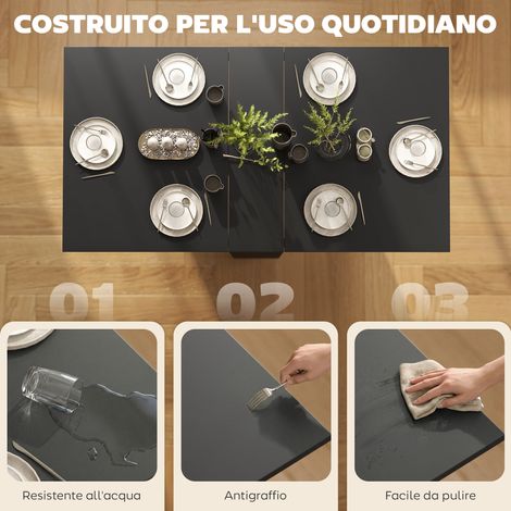 Table pliante en bois noir 75x140x74cm pour 4 à 6 personnes, avec roues pivotantes (1/5)