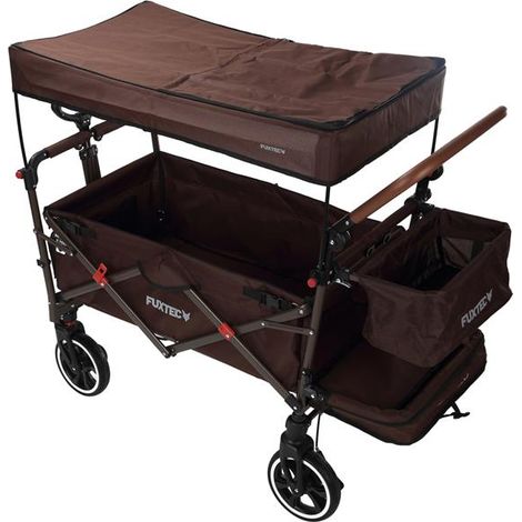 FUXLIFE by FUXTEC FX-CT850 Marrón Carro plegable con espacio de carga ampliado, toldo parasol e interior acolchado Ideal para jardín, camping y outdoor (1/5)