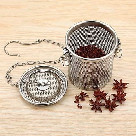 Passoire à épices en inox - filtre à thé,boule d'assaisonnement avec chaîne de transport et crochet - accessoires de cuisine (1/4)