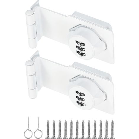 Verrou de Loquet de Mot de Passe de Cabinet de 3,5 Pouces, 2 Pièces 3 Chiffres 90 Degrés Verrou de Combinaison de Sécurité de Porte de Grange pour Tiroirs Armoires, Blanc (1/5)