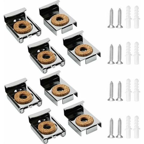 Accroche Miroir Clips de Miroir Attache Miroir Fixation Miroir Mural Clips de Montage Miroir avec Vis et Tubes d'expansion pour Suspensions de Fixation de Miroir，，8Pcs (1/5)