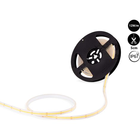 Striscia LED COB 24V DC - 12W/m - 10mm - IP67 - Rotolo 5 metri - - Bianco Freddo