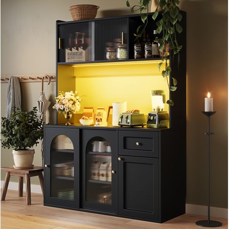 Sideboard Hochschrank LED Aufbewahrung 120 cm Schwarz OKMYHOME (1/5)