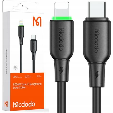 Mcdodo Ladekabel USB-C mit Blitzschnellladefunktion für iPhone, 1 m, LED, schwarz