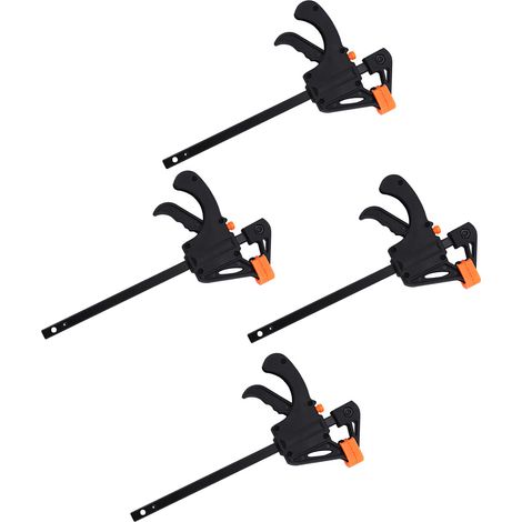 Lot de 4 pinces F 10 cm à cliquet rapide, serre-joints à libération rapide pour menuiserie, outils de bricolage manuels (1/5)