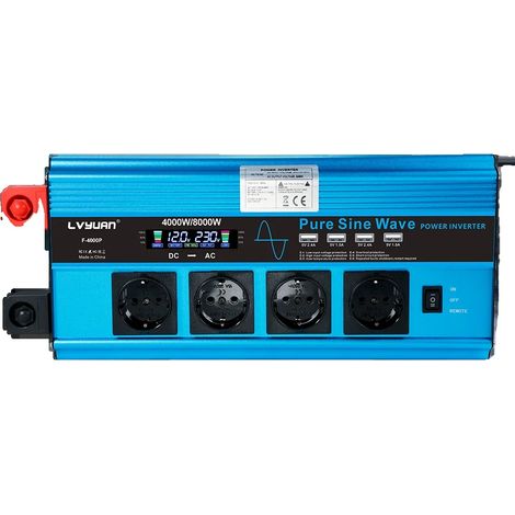 Wechselrichter, reine Sinuswelle, hoher Wirkungsgrad, 8000 W Spitzenleistung, Europa, DC 12 V, AC 220–240 V (1/2)