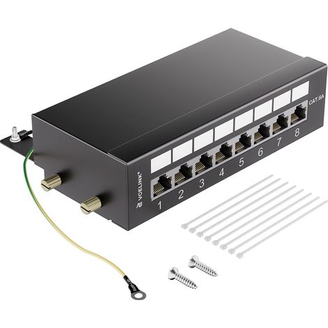 VCELINK CAT6A Patch Panel 8 Ports, 10 Gbps Shielded Network Panel RJ45 Sockets, Desktop and Wall Installation for Telework and Enterprise Network, CAT7/CAT6/CAT5e Compatible (1/5)