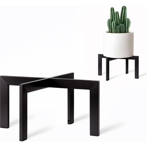 Lot de 2 supports de plantes modernes en métal du milieu du siècle - Pour intérieur et extérieur - Pour pots de fleurs de 12,7 à 30,5 cm (noir) (1/4)