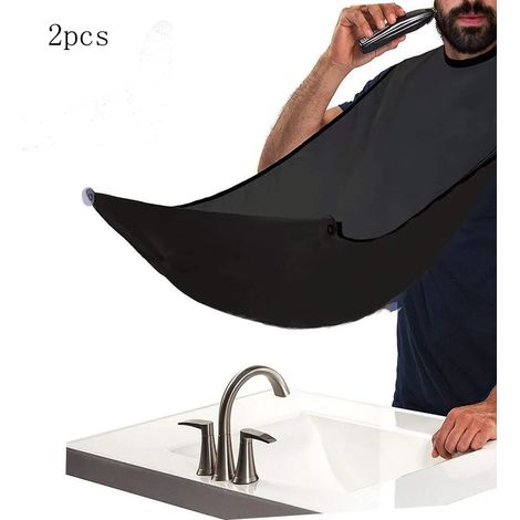 Tablier à barbe pour homme, imperméable, avec ventouses pour ramasser les poils, noir, environ 50-70 x 120 cm, 2 pièces, 4 ventouses (1/5)
