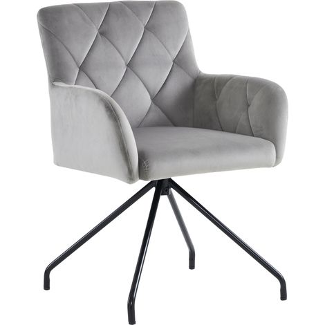 ELVMI Lote de 4 Sillas de Comedor en Terciopelo, Respaldo Ergonómico, Metal, Gris Claro (1/5)
