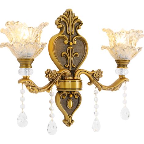 Applique murale vintage, applique murale dorée 220 V, applique murale vintage avec 2 abat-jours, Luminaire (1/5)