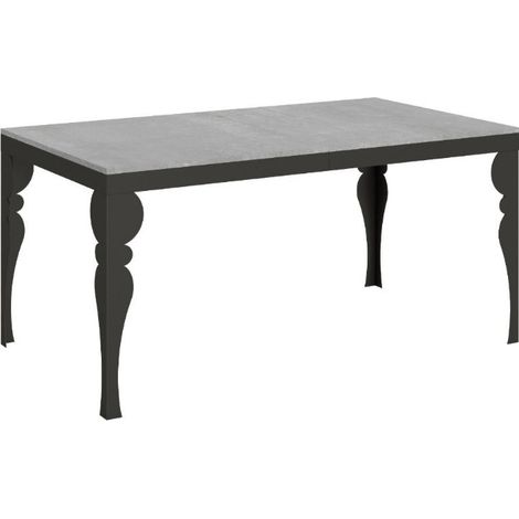 Table extensible 8 à 20 personnes gris béton et pieds métal anthracite L 180 à 440 cm Torza (1/5)