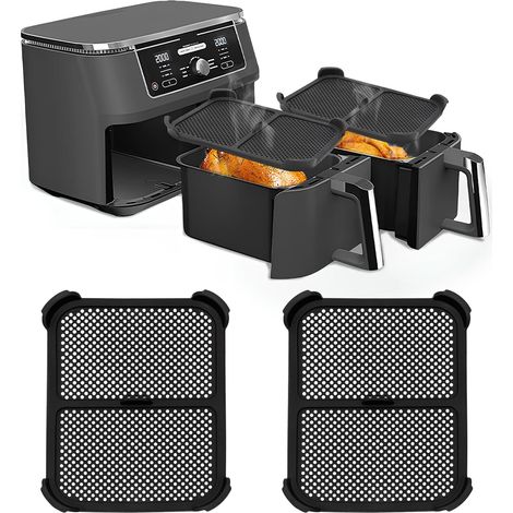Grille Anti Projection pour Ninja Foodi AF400EU & AF451EU, 2 Pcs Réutilisable Accessoires Air Fryer Moule Silicone Air Fryer pour Prévient Eclaboussures Graisse(noir) (1/5)