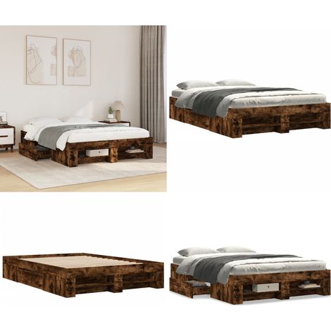 Giroletto senza Materasso Rovere Fumo 120x200 cm in Truciolato - Letto con cassetti - Letto con base a doghe