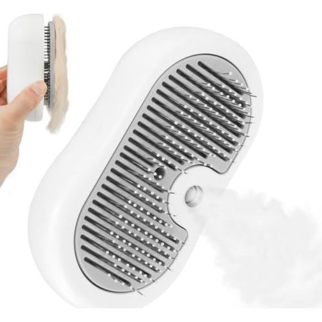 Nepfaivy Brosse Vapeur Chat Rechargeable - Brosse Vaporisateur pour Chat Poil Long et Court avec Bouton de Déclenchement, Nettoyeur Vapeur pour Chien et Animaux de Compagnie Élimine Les Poils (1/5)