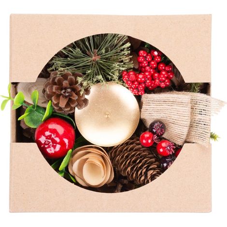 Kerzenhalter MagicHome Weihnachten, mit Nadelzweigen und Schleife, natürlich, 15 cm (1/4)