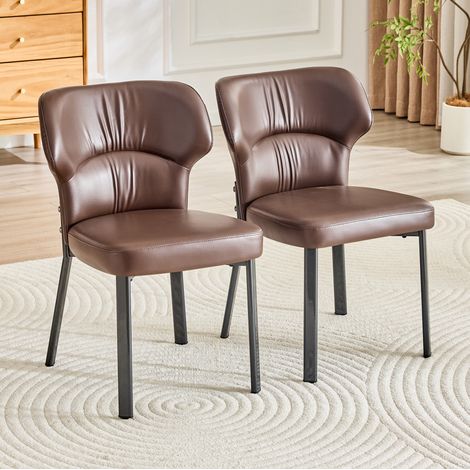 Lot de 2 chaises de salle à manger 45x52x81 cm PU marron métal noir, gain de place – MEUBLIV (1/5)
