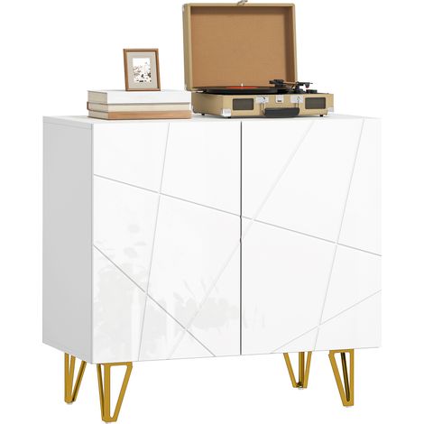 Buffet blanc brillant 80x40x75 cm avec 2 portes et étagères réglables pour entrée, meuble design moderne pour rangement pratique et élégant (1/5)