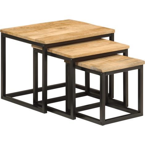 Nesting Coffee Tables 3 pcs Solid Wood Mango and Iron vidaXL