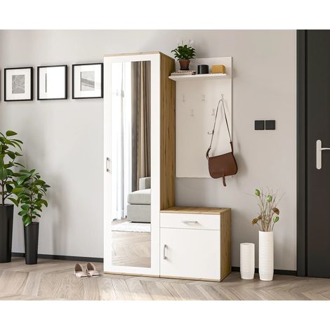 AX LIVING Garderobe mit Spiegel Magnola – 100 cm Breit, Artisan & Weiß