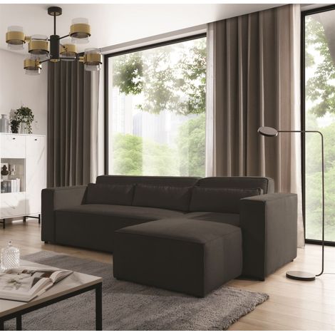 Ecksofa Schlafsofa WALDO Stoff Brooklyn Schwarz-Hell Ottomane Rechts (1/5)