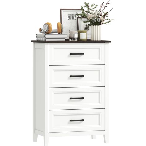 HOMCOM cómoda 4 cajones, cómoda dormitorio estrecho y alto con encimera efecto madera, cajonera para espacios pequeños, salón, 60x35x87 cm, blanco