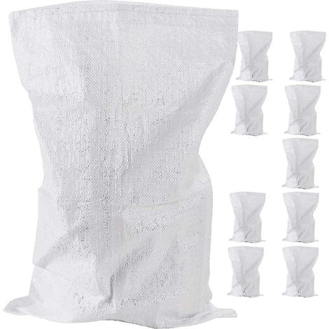 Lot de 10 sacs à gravats tissés - Sacs de construction en polypropylène haute résistance - Sacs blancs solides - Grands sacs de stockage industriels - 45 x 75 cm (1/5)