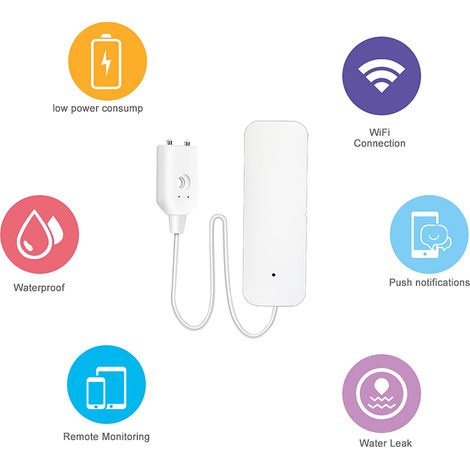 Capteur de fuite d'eau WIFI, détecteur d'intrusion, niveau d'alerte, alarme de débordement, application Tuya Smart Life, télécommande pour la sécurité de la maison (1/5)