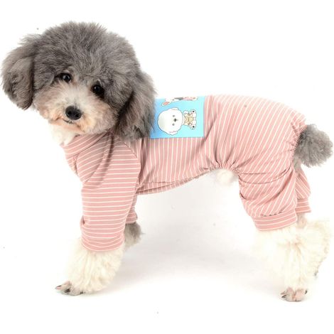 1 pyjama pour chien, coton, motif rayé et dessin animé, à capuche, taille XL, pour chiens petits et moyens (1/5)