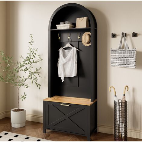 Mueble de almacenamiento de entrada con zapatero, balda y ganchos 195 x 75 x 35 cm DESVIAE (1/5)