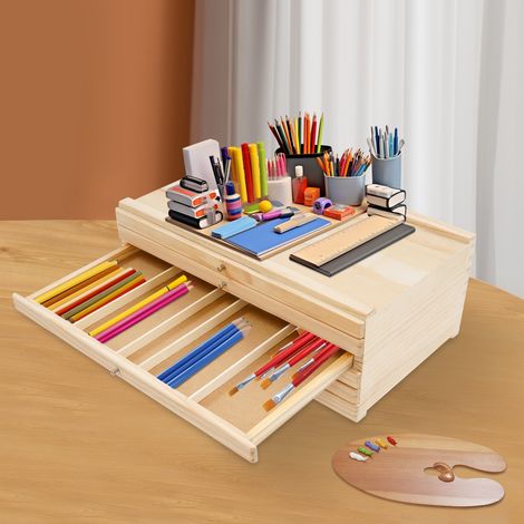 Boîte à peinture à 6 tiroirs, boîte de rangement pour pinceaux, boîte de rangement en bois pour pinceaux, tiroir à pinceaux pour étudiants en beaux-arts (1/5)