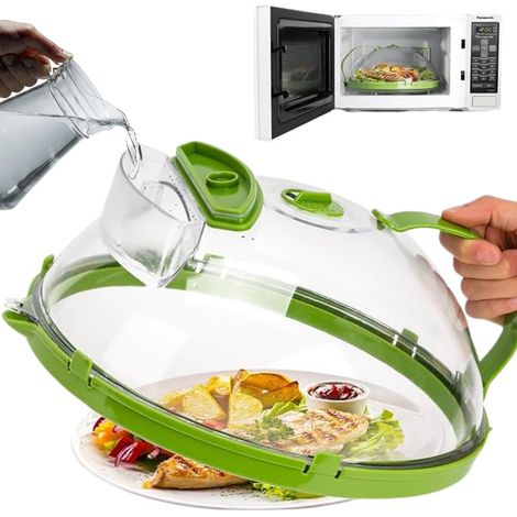 Mikrowellendeckel mit Wasserfach  Anti-Spritzer-Deckel zum Dampfgaren  Zubehör kompatibel mit verschiedenen Platten  BPA-frei und leicht zu reinigen
