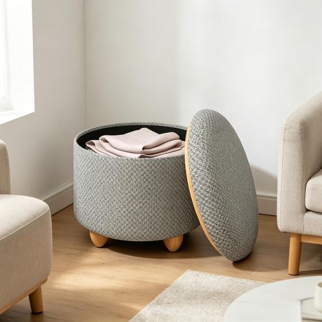 Marchepied de rangement pratique, repose-pieds rond et tabouret à chaussures – gain de place, design moderne, usage salon/chambre/entrée (1/4)